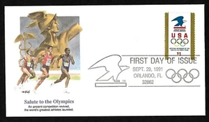 #2539 $1 Eagle & Olympic Rings -Fleetwood FDC - Picture 1 of 2