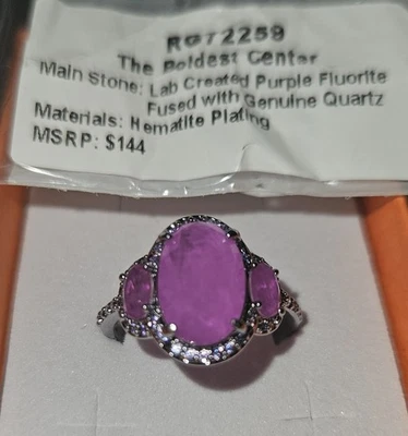Ring Bomb Party Purple Fluorite Genuine Quartz Hematite Size 10 RG72259 - Image 1 of 2