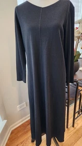 Eileen Fisher Off Black Viscose Wool V Neck Maxi Long Dress Medium - Picture 1 of 10