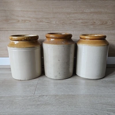 Vintage Stoneware Salt Glazed Jars Preserve Earthenware Pots 1800s - Image 1 of 4