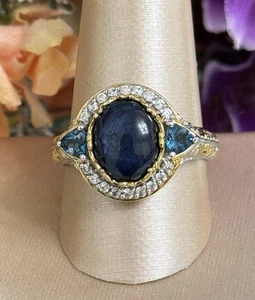 Sterling Silver Michael Valitutti Blue Star Sapphire Topaz Cocktail Ring Size 11 - Picture 1 of 12