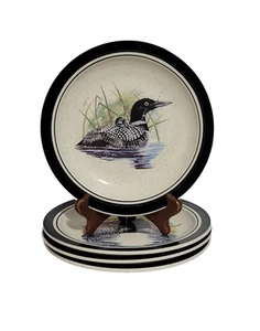 Set of 4 Folkcraft Stoneware Loon Lake by Scotty Z Salad/Dessert Plates 8.5" - Picture 1 of 7