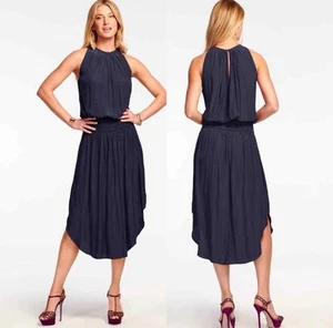 Ramy Brook Audrey women’s Smocked Midi NAVY Blouson Sleeveless Dress Med. Chic. - Picture 1 of 9