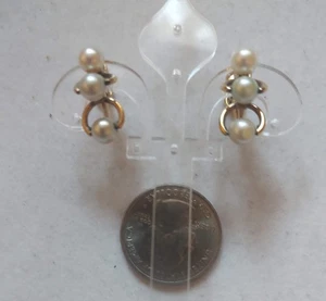 VINTAGE VAN DELL PEARL EARRINGS ~ 12k GF ~ SCREW BACK - Picture 1 of 3
