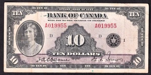 Bank Of Canada 1935 $10 Ten Dollar Banknote Osbourne - Towers A 019955 - Bild 1 von 2