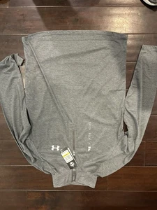 Under Armour Shirt Mens Medium Light Gray Long Sleeve Quarter Zip - Picture 1 of 2