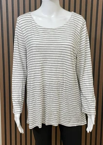 Camiseta Eileen Fisher Para Mujer M Blanca Algodón Top Rayas Informal Streetwear Boho - Imagen 1 de 9
