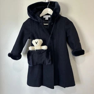 Marshall Fields Kinder Größe 4T 100% Wolle Erbsenmantel mit Handwärmer Navy *Vintage* - Bild 1 von 17