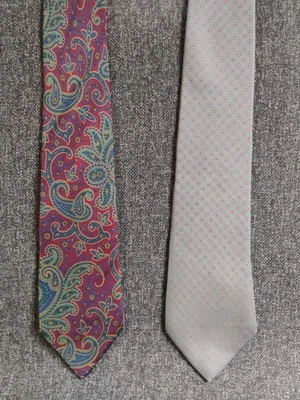 Lote de 2 corbatas Eagle Shirtmakers 100 % seda rojo gris cachemir geométrico Foto 1 de 4
