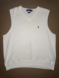 Polo Ralph Lauren Sweater Vest Mens Beige V Neck 100% Cotton - Picture 1 of 4