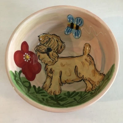 Faux Paw Debby Carman Productions Hand Painted Ceramic Dog Bowl Wheaten Love Dog - Image 1 of 4