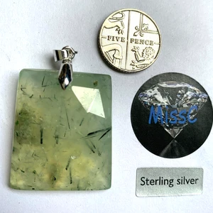 PREHNITE FACETED TRAPEZOID STONE 31X25MM AND 925 STERLING SILVER BAIL, STAMPED - Picture 1 of 5
