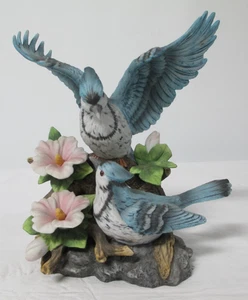 VTG  Home Trends Porcelain Figurine Blue Jays On Branch - Picture 1 of 6