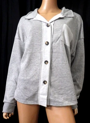 NWT  KENSIE PLUS SZ 1X GRAY COLLAR BUTTON POCKET SWEATSHIRT JACKET BUST 56 - Image 1 of 4