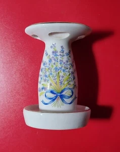 Vintage Porcelain Blue White Floral Hand-Painted  Gold Trim Toothbrush Holder 4” - Picture 1 of 5