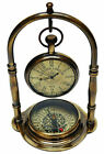 Nautical Brass Compass Maritime Pocket Watch collectible Table Desk Clock gifted