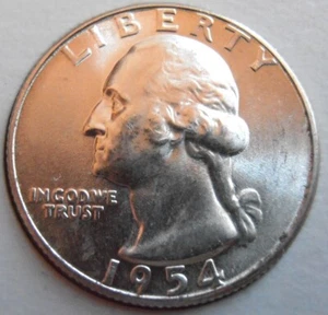 1954 P Washington Silver Quarter, UNC (54P4C1) - Picture 1 of 5