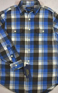 Polo Ralph Lauren Flannel Shirt Blue/Cream Plaid Button-Front Size S NWT $125 - Picture 1 of 1