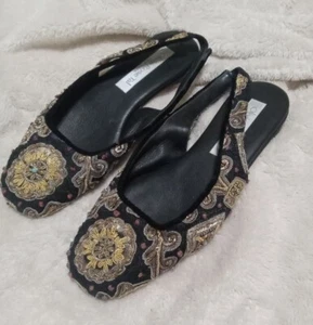 Olivia Rose Tal Size 6 NY Slingback Flats Embroidered Beads Accent Metallic - Picture 1 of 6