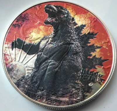 Godzilla - American Silver Eagle 1oz .999 Limited Edition Silver Dollar Coin - Image 1 of 4