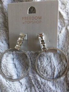 Topshop Earrings Long Dangly Diamante Sparkling Silver Studs Circle - Picture 1 of 12