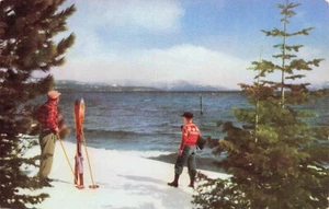 Skiers at Lake Tahoe, Nevada Vintage Chrom unveröffentlicht PC - Bild 1 von 2