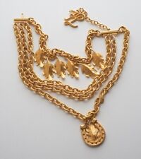 Vintage Karl Lagerfeld 24K Gold Plated Oak Leaves Horseshoe Necklace Chanel RARE
