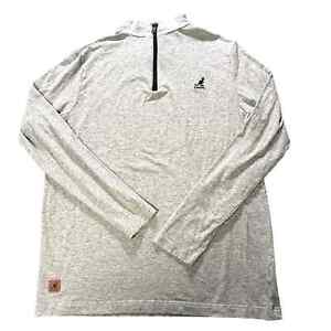 KANGOL Mens 1/4 Zip Long Sleeve Shirt Gray Cotton 