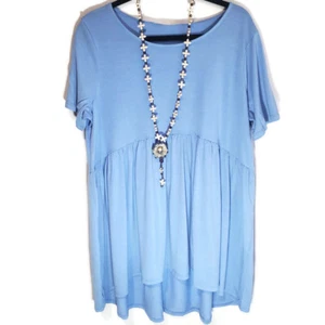 Zenana Top Womens Short Sleeve Flowy High Low Empire Waist Blue Plus Size 1X - Picture 1 of 6