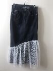 NF NoFuse Straight Jean Skirt Button Trim Pockets Embellished Lace 5/6