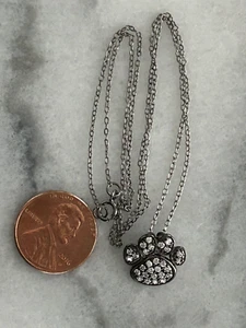 Sterlingsilber 925 Hundepfotendruck Strass Halskette Anhänger antike Oberfläche - Bild 1 von 1
