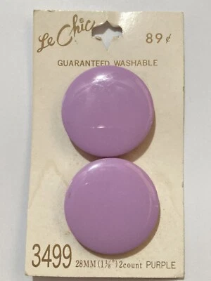 VTG Le Chic Plastic Buttons Large Pastel Purple Smooth Disk Shank 1-1/8" NEW - Image 1 of 3
