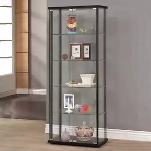 Curio Cabinet Display Case Showcase Glass Shelf Storage Doors shelves Black Art - Picture 1 of 8