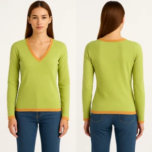 Damen Pullover Gr. M Medium Langarm Angora Mix V-Ausschnitt Grün - Bild 1 von 9