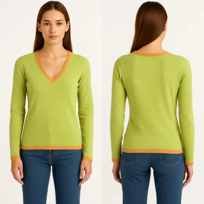 Suéter para mujer talla M manga larga mezclado angora cuello en v verde - Imagen 1 de 4