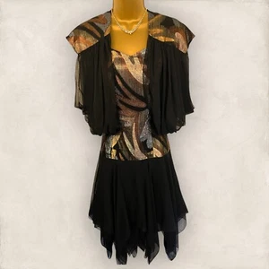 Chaqueta de vestir de cóctel vintage negra de chifón dorada cobre plateada para mujer Reino Unido 8 - Imagen 1 de 5