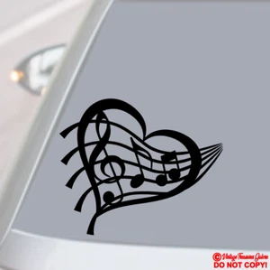 MUSIC HEART Vinyl Decal Sticker Car Window Wall Bumper Love Notes Treble Symbol - Picture 1 of 2