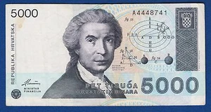 5000 Dinara 1992, Kroatien Banknoten, Rudjer Boskovic! - Bild 1 von 1