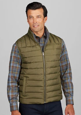 Jos. A. Colete acolchoado reversível masculino Bank tamanho 1X novo com etiquetas verde oliva cinza com zíper frontal - Imagem 1 de 4