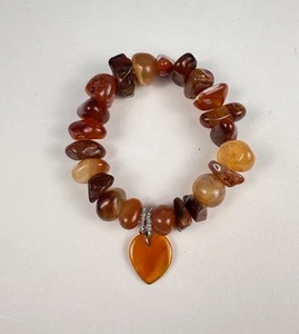 Vintage echtes natürliches cognacfarbenes Bernstein Karneol Perlen dehnbares Armband - Bild 1 von 5