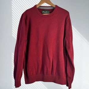 eddie bauer seattle sweater mens xl red heavyweight cotton crew pullover preppy - Picture 1 of 4