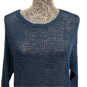 J Jill Damen Pullover Gr. M Blau Leinen Baumwolle Offen Strick Häkel Coastal Top - Bild 1 von 6