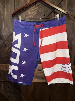 Bañador Fox Racing Board Shorts Talla 22 Bandera Americana Púrpura Rojo Blanco Foto 1 de 4
