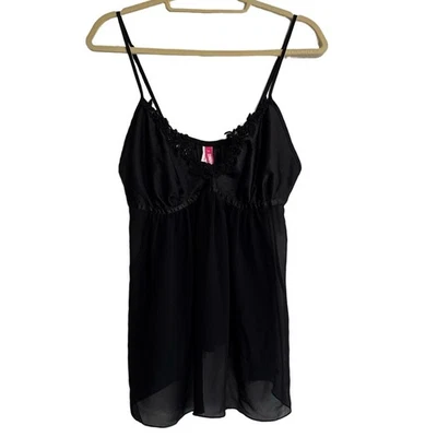 Cosmopolitan Babydoll Chemise Mujer XL Negro Encaje Ribete Transparente Lencería Ropa de dormir Foto 1 de 4