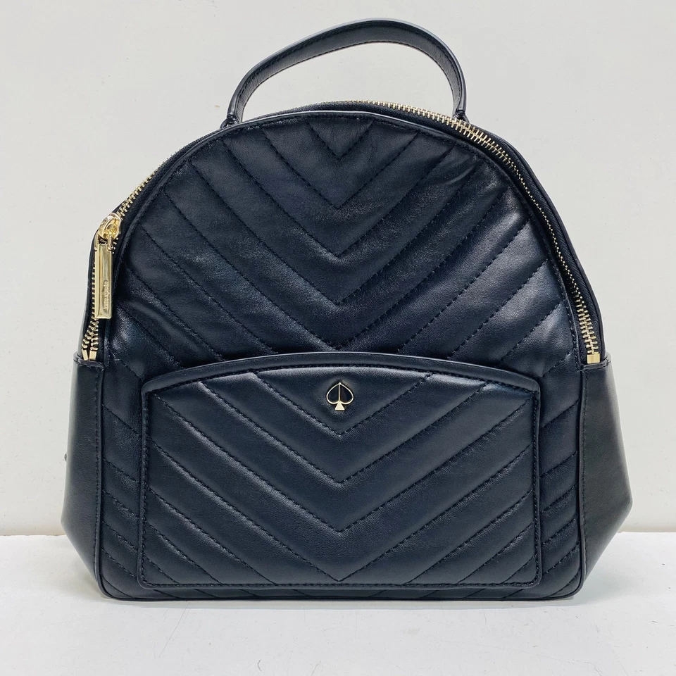 Mochila Kate Spade Mujer Negra Chevron Acolchada Imitación Cuero Foto 1 de 4