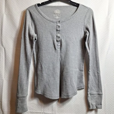 SO Perfect Thermal 90s Y2K Henley Top Sz L Gray Ribbed Stretch Boho Grunge L/S - Image 1 of 4