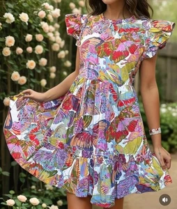 Caroline Constas Papillon Butterfly Dress XS Fit Flare Mini NEW Boho Peasant - Picture 1 of 7