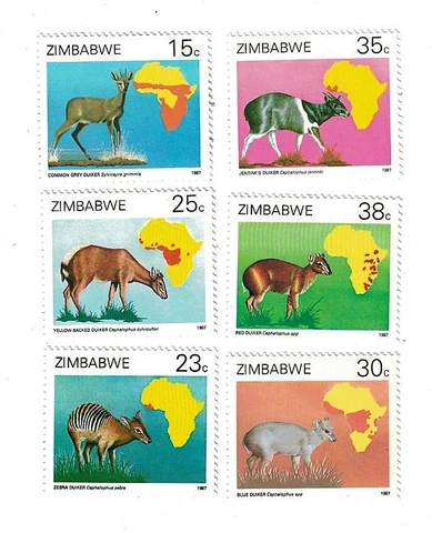 1987 6 STAMP SET ZIMBABWE AFRICA DUIKER ANIMALS RANGE MNH Cover