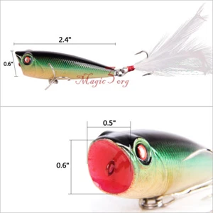 Lot 5 Floating Popper 1/4oz Fishing Hardbaits Walk the Dog Topwater Feather Hook - Picture 1 of 15