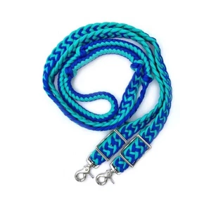 Braided Barrel Reins 8 ft long with 2 Scissor Snaps Turquoise/Blue #55009 - Picture 1 of 1